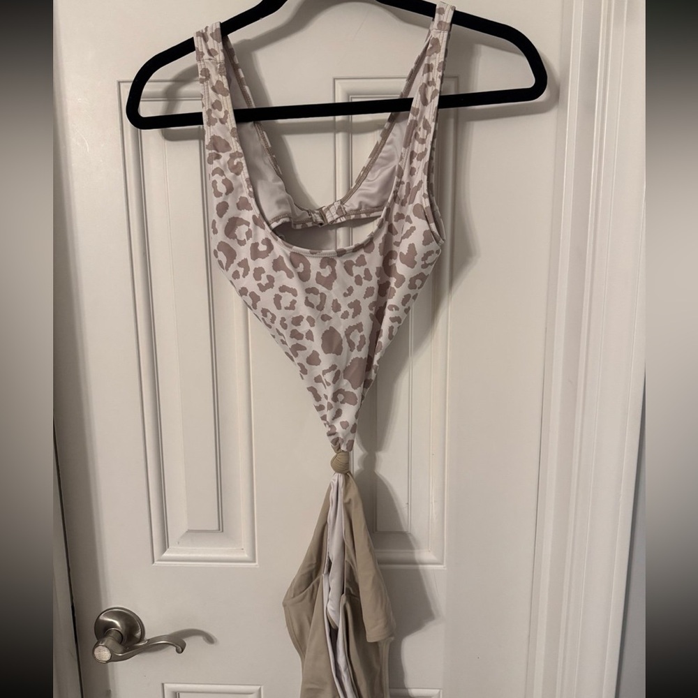 Pink Lily Beige and White Animal Print Swimsuit